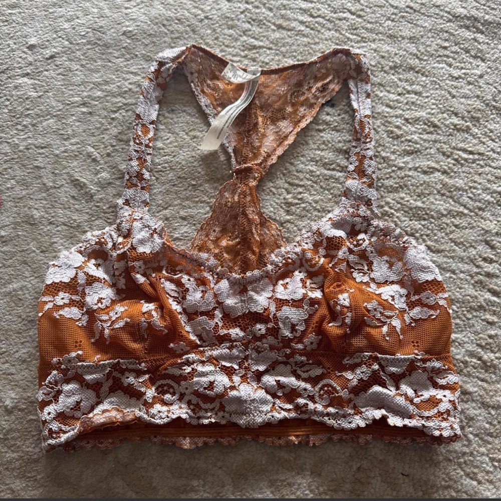 Free people Orange and white lace crop top size xs